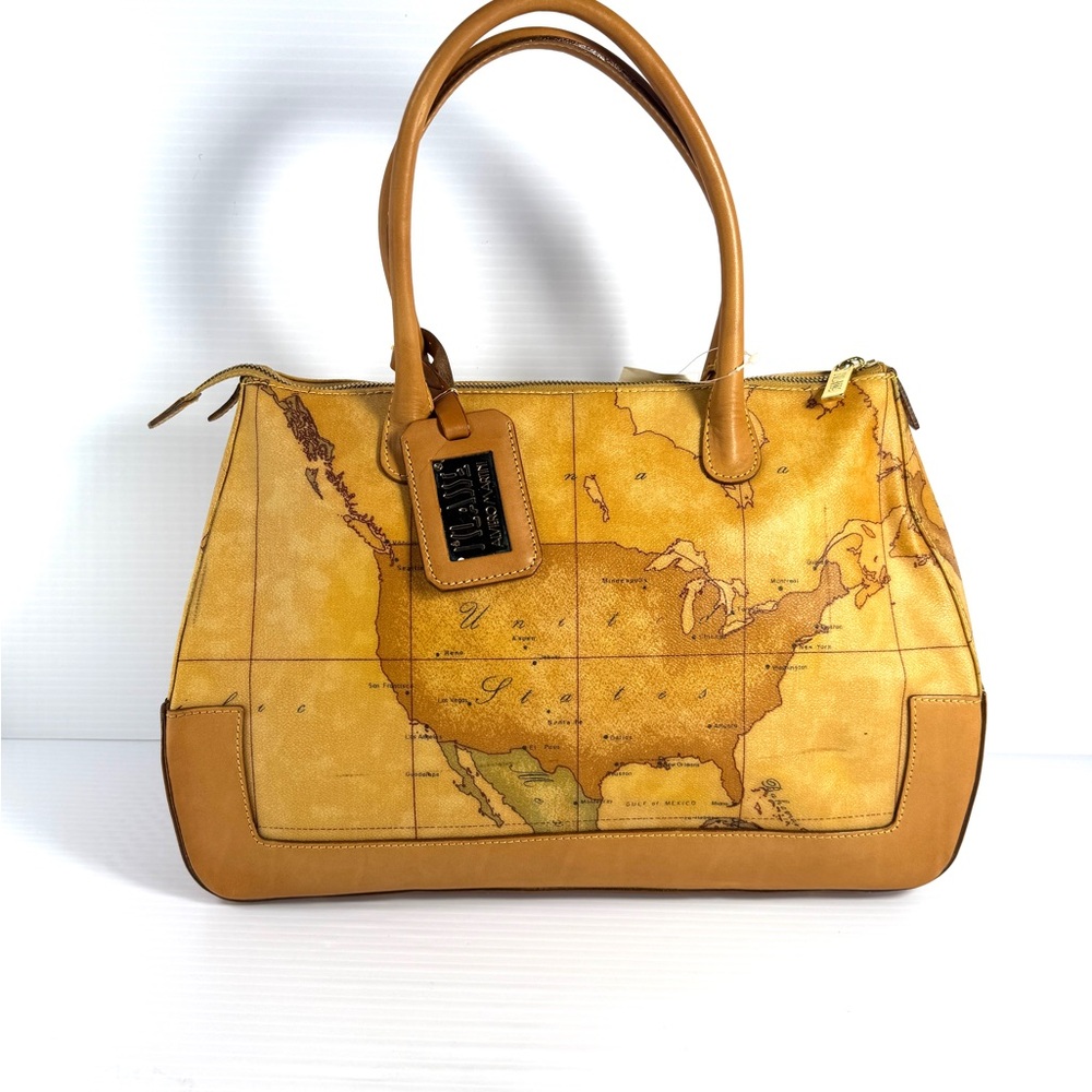 Alviero Martini Tan Leather Map Print Women's Bag